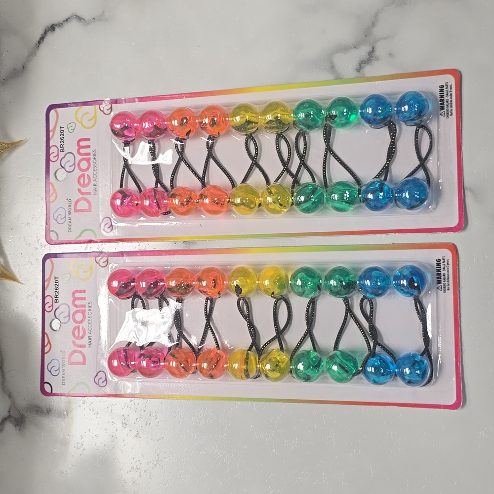 NIB - Beaded Hair Ties - Lot of 2 (20 total ties) - Neon Color